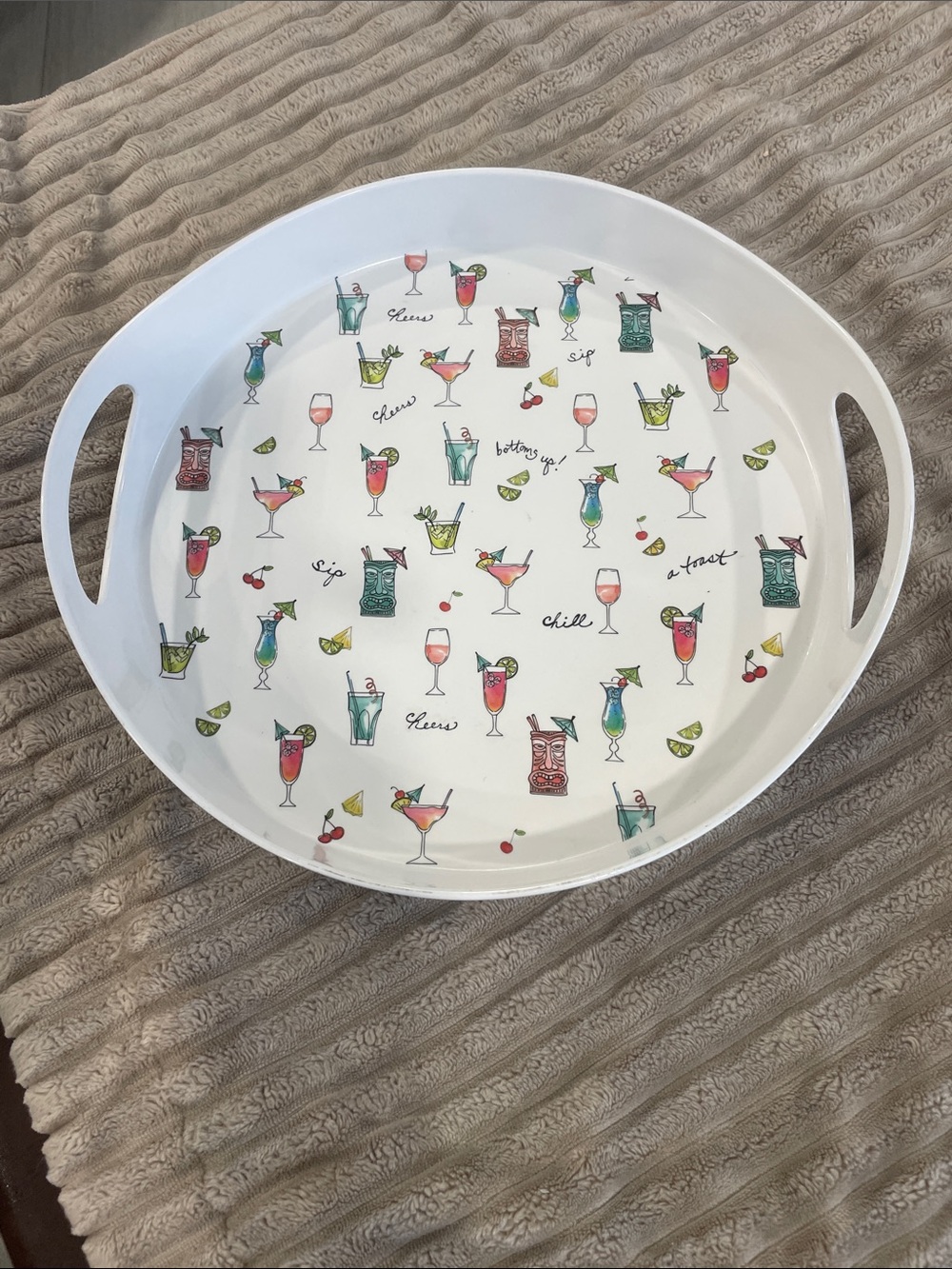 White Cocktail Print Serving Tray - Picture 2 of 6